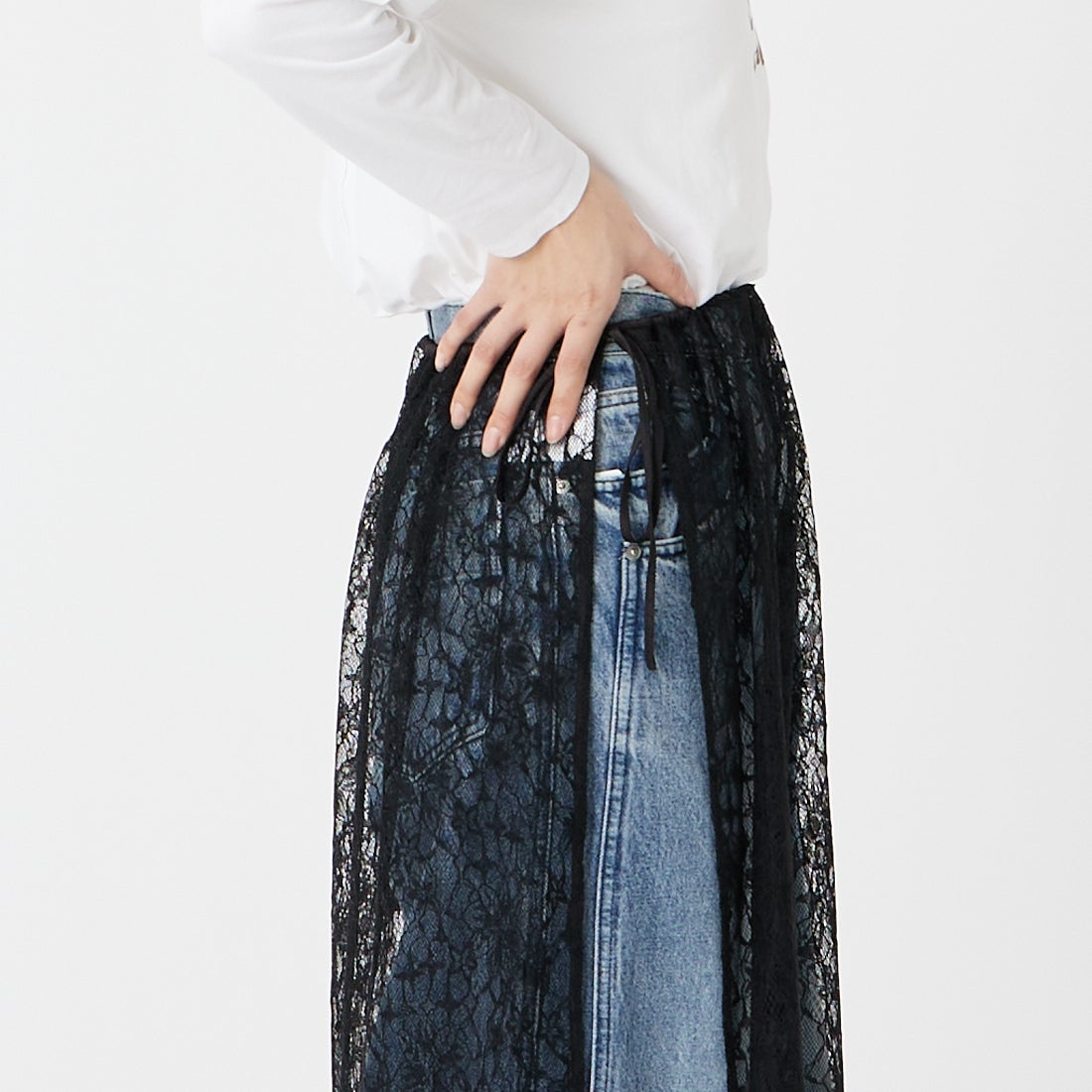 Elisa Novelli [エリサノヴェリ] レースラップスカート [JH-985] BLACK &&モデル身長：162cm 着用サイズ：F&&