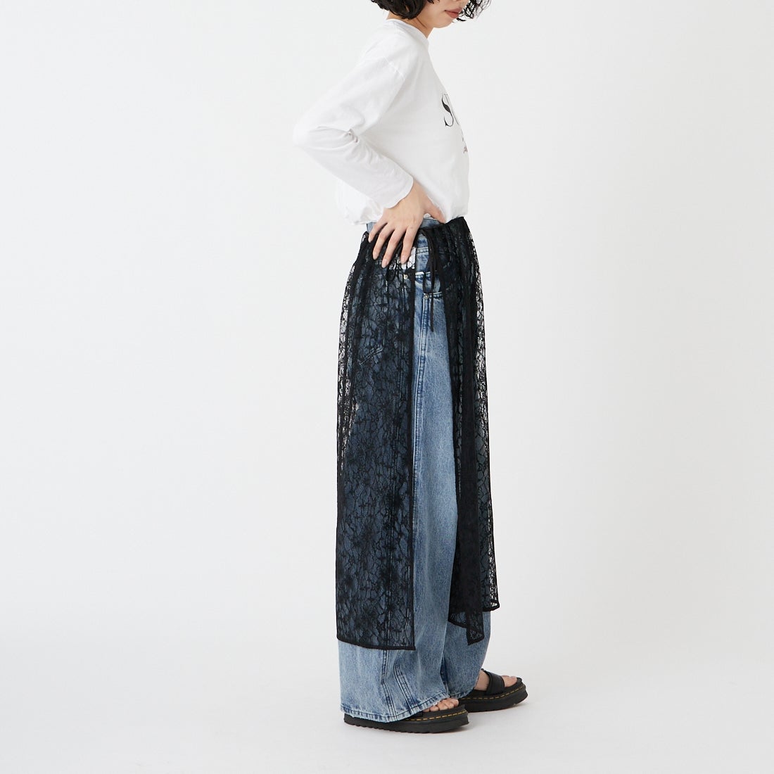 Elisa Novelli [エリサノヴェリ] レースラップスカート [JH-985] BLACK &&モデル身長：162cm 着用サイズ：F&&