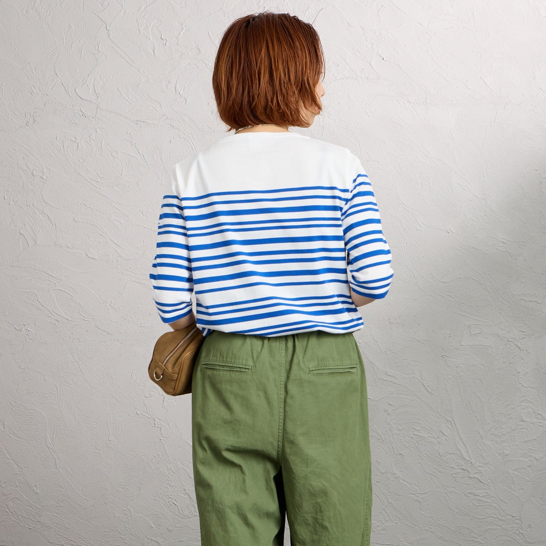 ORCIVAL [オーシバル] ボートネック5分袖プルオーバー [OR-C0136LOB] WHITE/BLUE &&モデル身長：158cm 着用サイズ：2&&