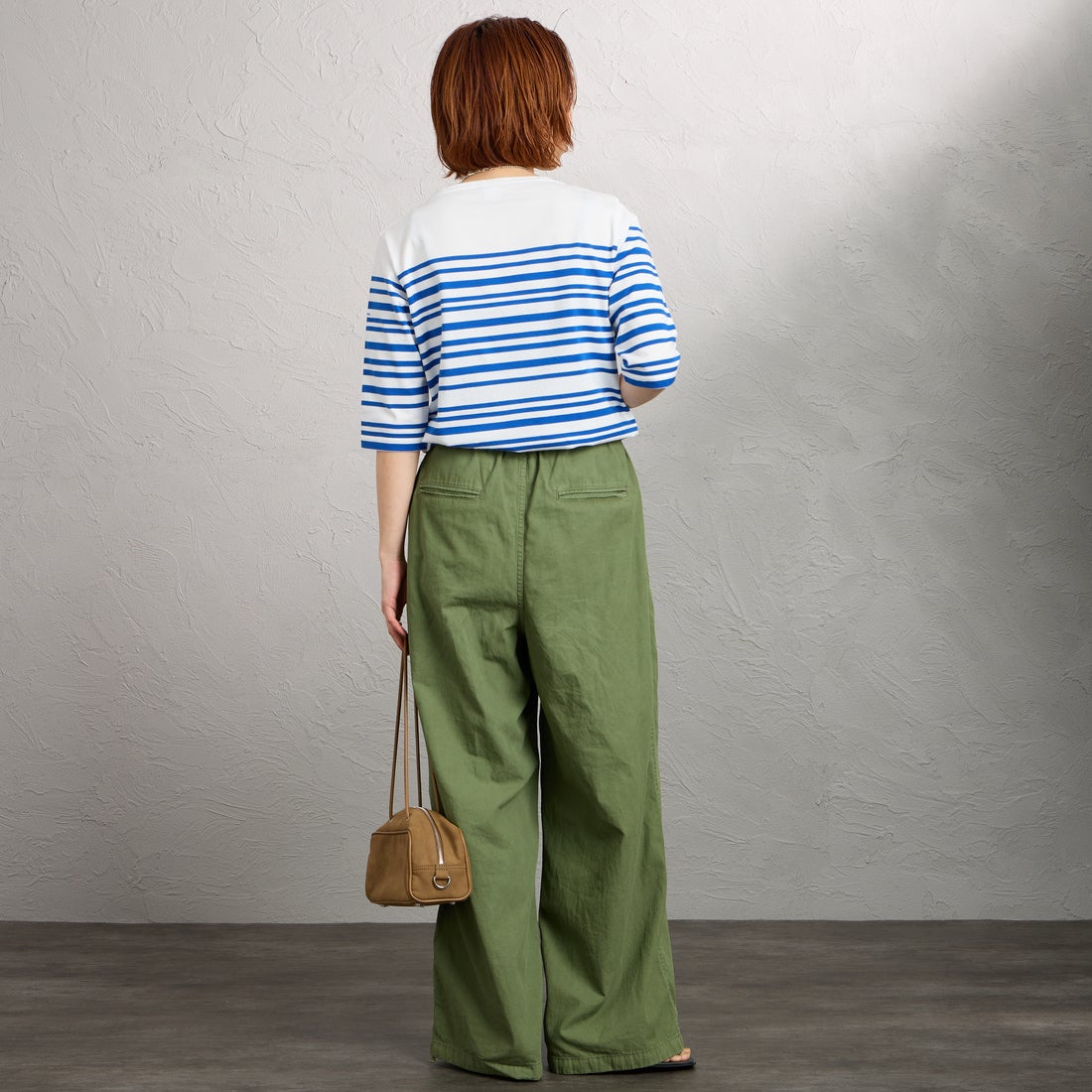 ORCIVAL [オーシバル] ボートネック5分袖プルオーバー [OR-C0136LOB] WHITE/BLUE &&モデル身長：158cm 着用サイズ：2&&