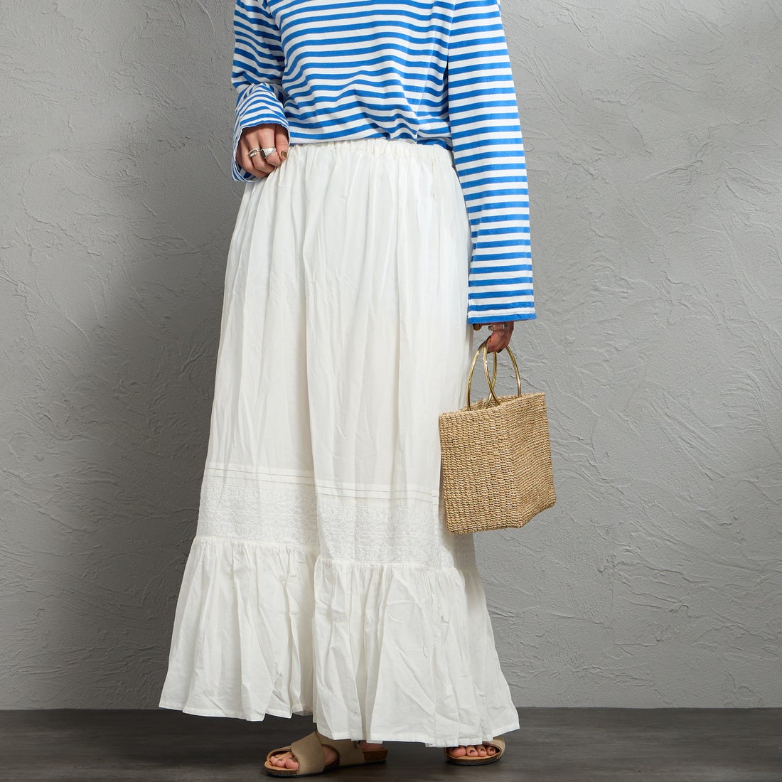 MARMARMAR [マーマーマー] レース切り替えタックボリュームスカート [2-860065] 11 OFF WHI &&モデル身長：158cm 着用サイズ：F&&