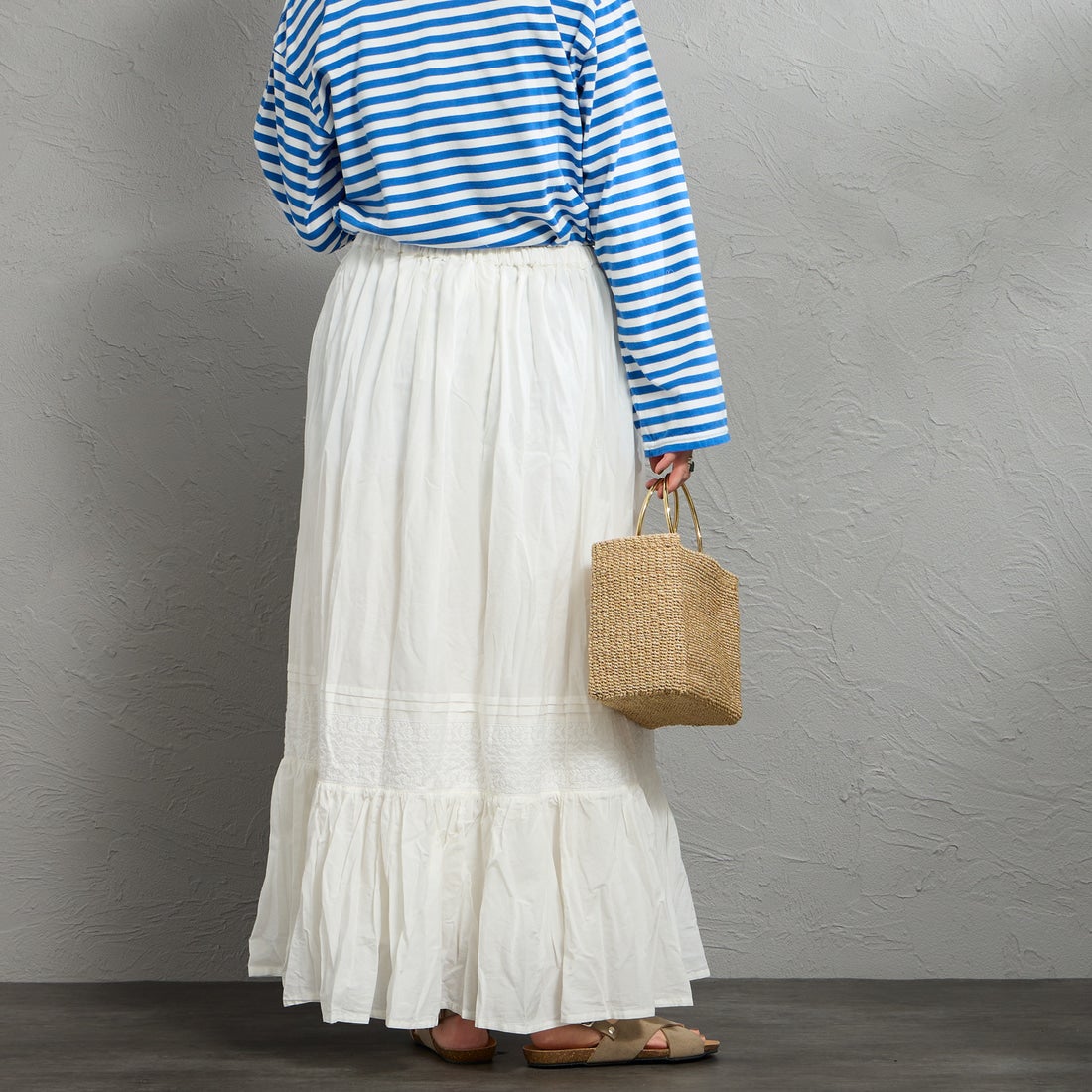 MARMARMAR [マーマーマー] レース切り替えタックボリュームスカート [2-860065] 11 OFF WHI &&モデル身長：158cm 着用サイズ：F&&