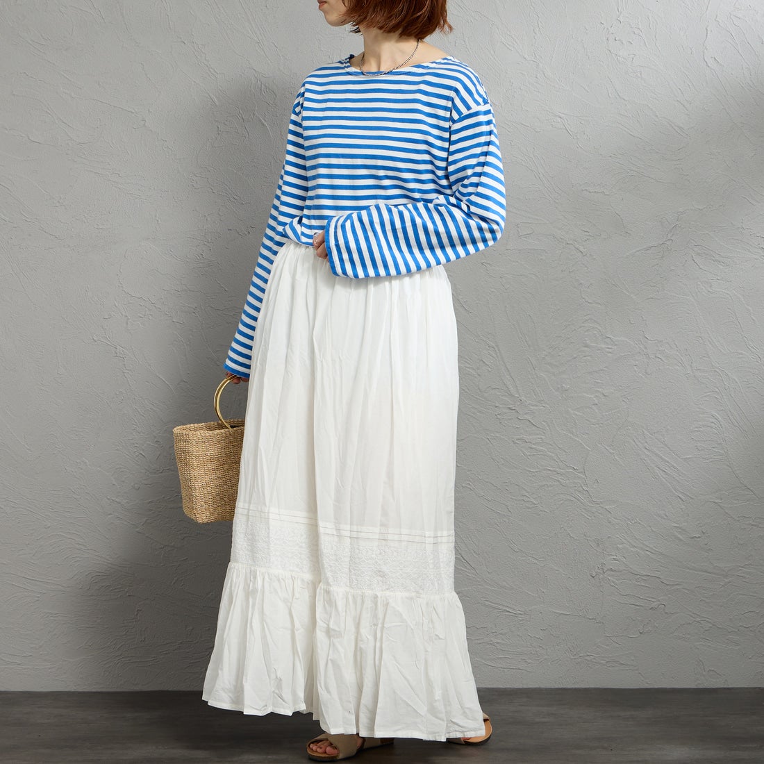 MARMARMAR [マーマーマー] レース切り替えタックボリュームスカート [2-860065] 11 OFF WHI &&モデル身長：158cm 着用サイズ：F&&