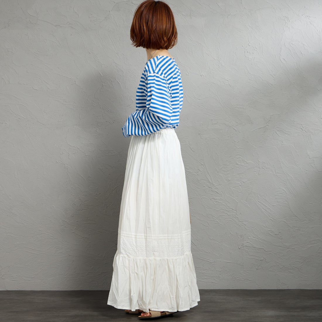 MARMARMAR [マーマーマー] レース切り替えタックボリュームスカート [2-860065] 11 OFF WHI &&モデル身長：158cm 着用サイズ：F&&