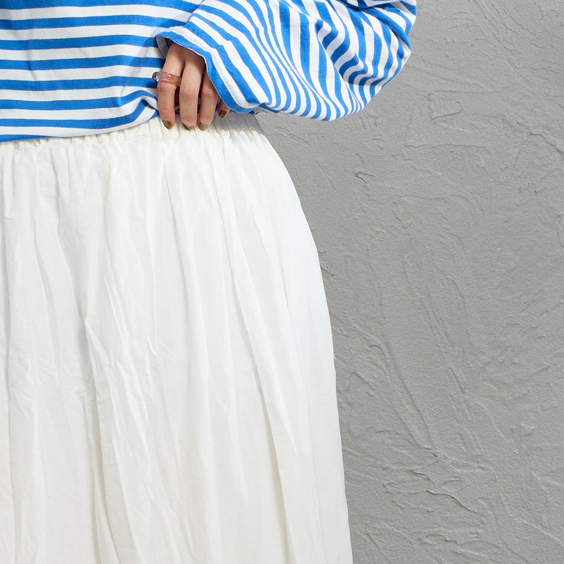 MARMARMAR [マーマーマー] レース切り替えタックボリュームスカート [2-860065] 11 OFF WHI &&モデル身長：158cm 着用サイズ：F&&