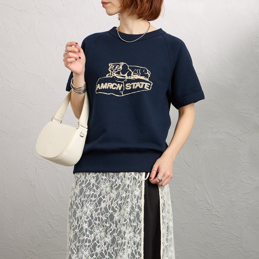 Americana [アメリカーナ] ショートスリーブラグランスウェット [BRF-800A-2] Dﾈｲﾋﾞｰ &&モデル身長：158cm 着用サイズ：ONE SIZE&&