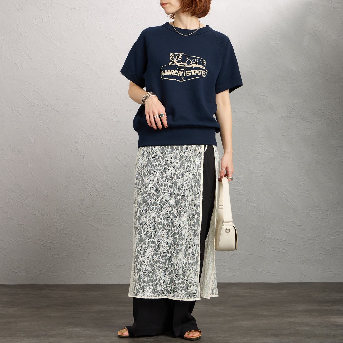 Americana [アメリカーナ] ショートスリーブラグランスウェット [BRF-800A-2] Dﾈｲﾋﾞｰ &&モデル身長：158cm 着用サイズ：ONE SIZE&&