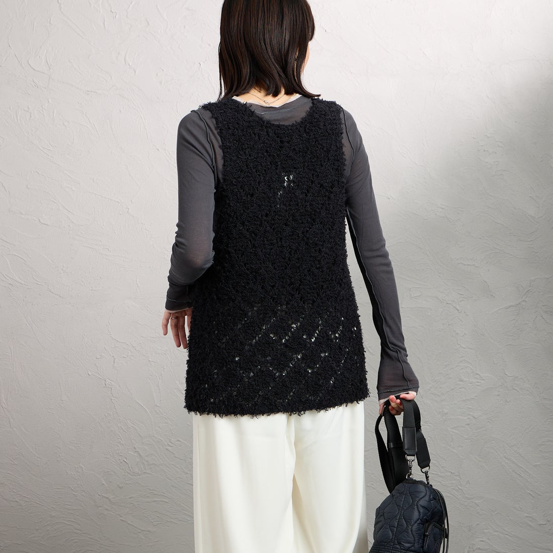 mizuiro ind [ミズイロインド] パターンベスト [1-220069] 99 BLACK &&モデル身長：160cm 着用サイズ：F&&