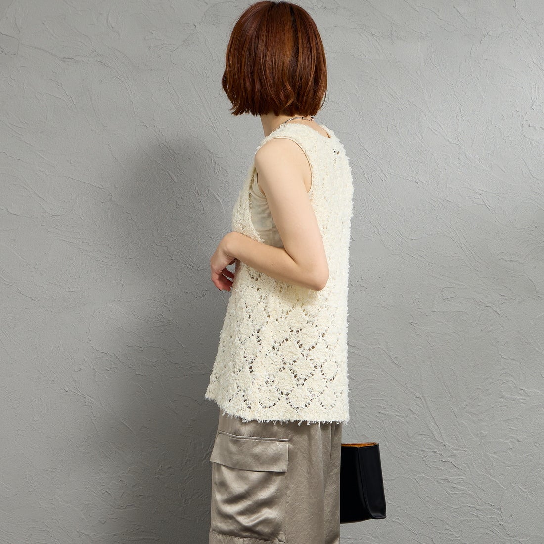 mizuiro ind [ミズイロインド] パターンベスト [1-220069] 12 IVORY &&モデル身長：158cm 着用サイズ：F&&