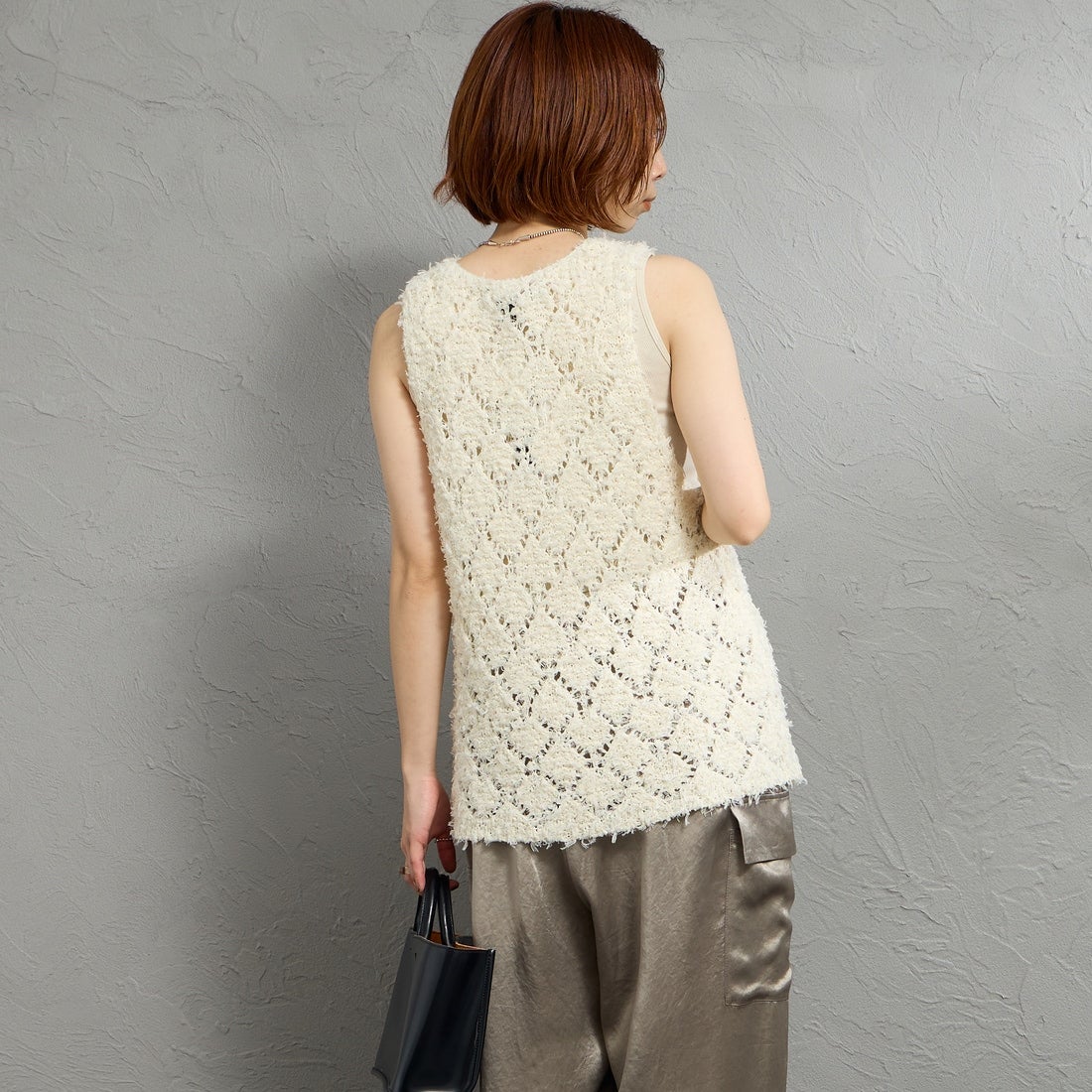 mizuiro ind [ミズイロインド] パターンベスト [1-220069] 12 IVORY &&モデル身長：158cm 着用サイズ：F&&