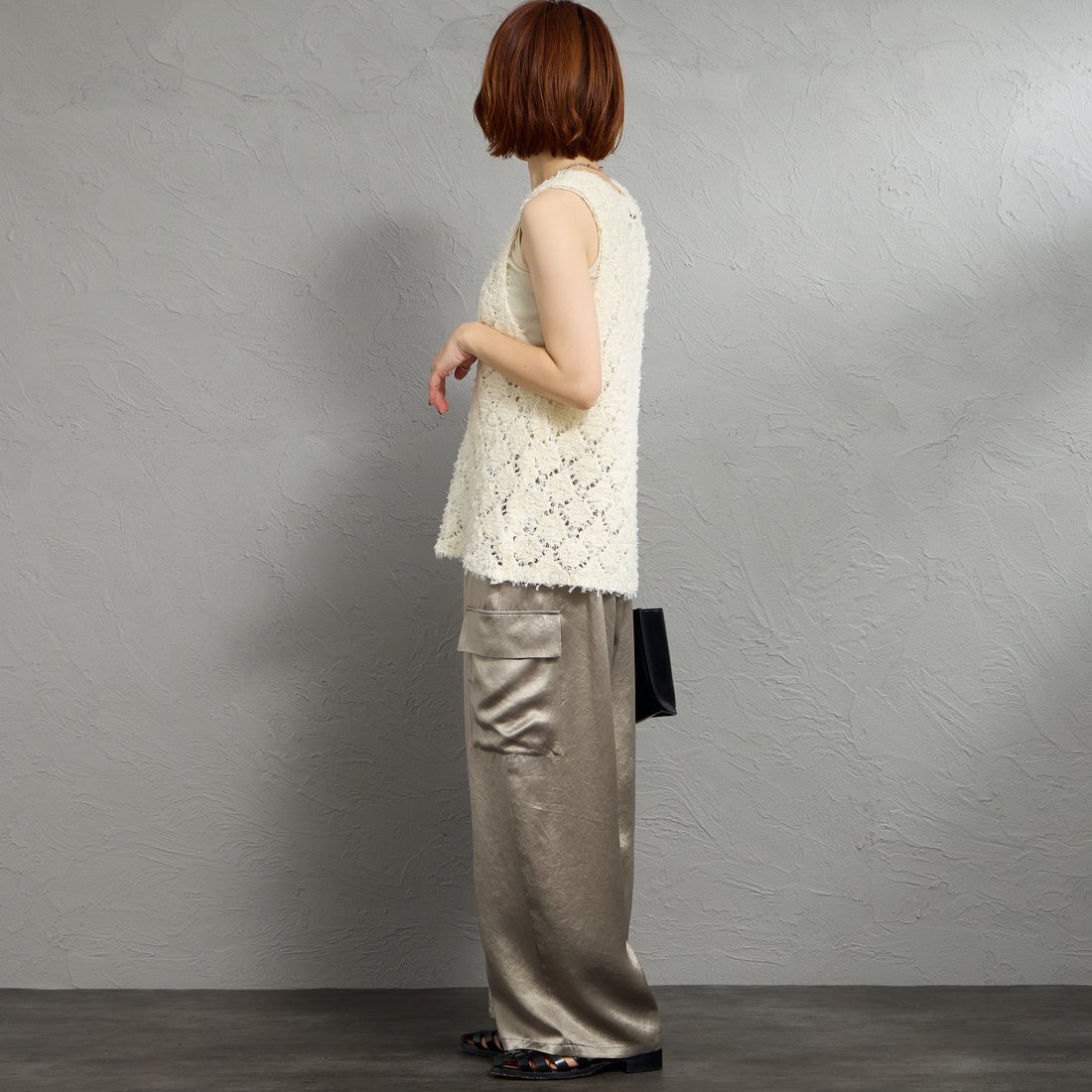 mizuiro ind [ミズイロインド] パターンベスト [1-220069] 12 IVORY &&モデル身長：158cm 着用サイズ：F&&