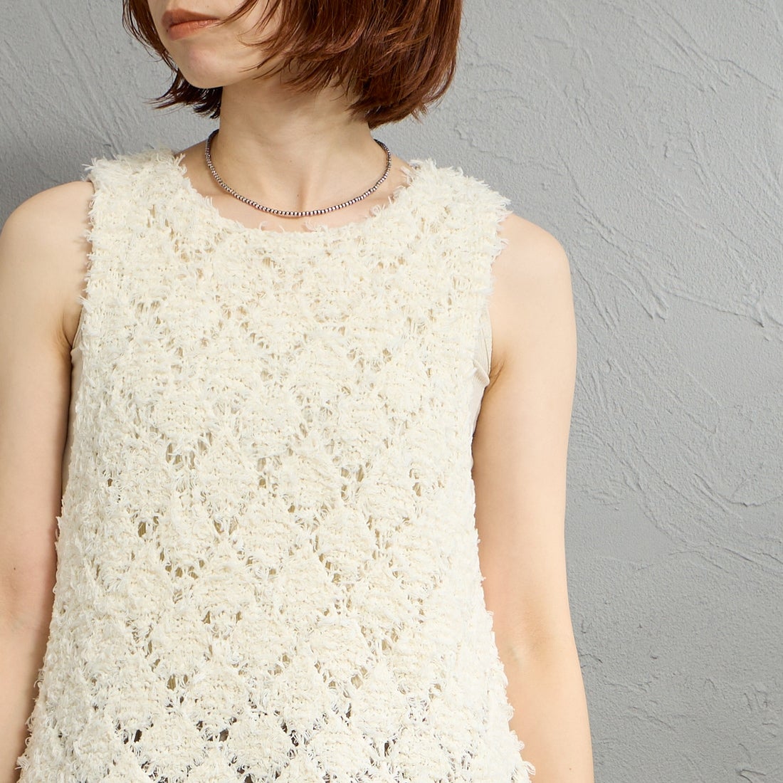 mizuiro ind [ミズイロインド] パターンベスト [1-220069] 12 IVORY &&モデル身長：158cm 着用サイズ：F&&