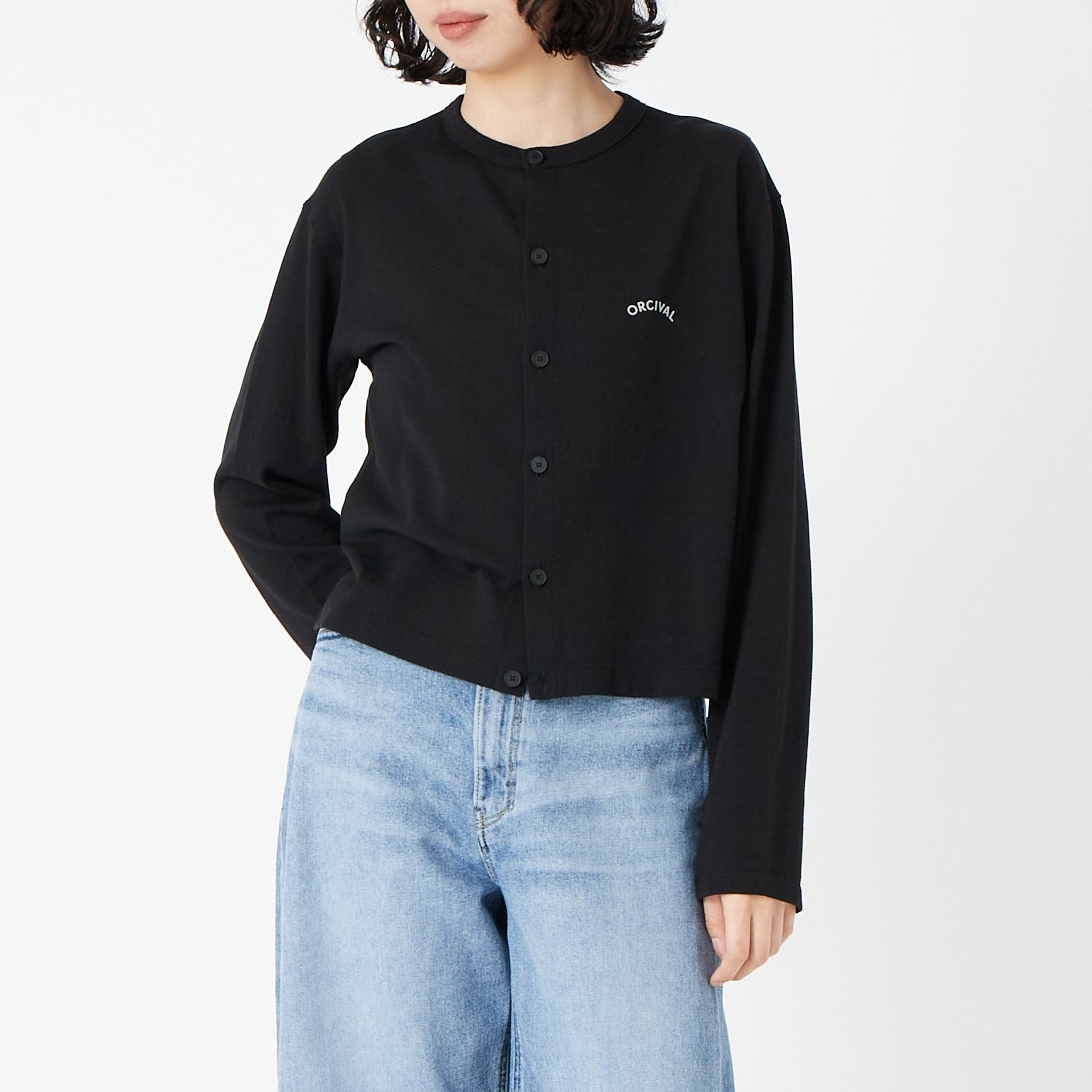 ORCIVAL [オーシバル] クルーネックカーディガン [OR-C0530SEF] BLACK &&モデル身長：162cm 着用サイズ：1&&