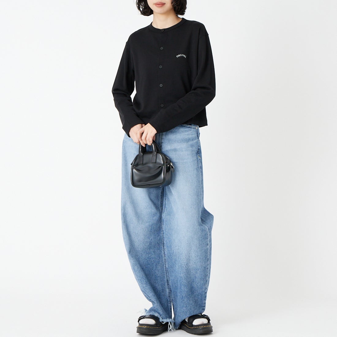 ORCIVAL [オーシバル] クルーネックカーディガン [OR-C0530SEF] BLACK &&モデル身長：162cm 着用サイズ：1&&