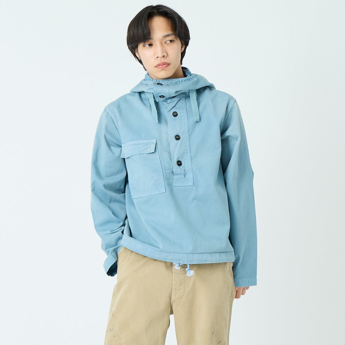 BOW WOW [バウワウ] USN サルベージパーカー [BW261-USPDU] BLUE &&モデル身長：179cm 着用サイズ：L&&