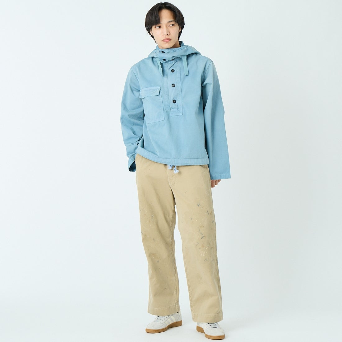 BOW WOW [バウワウ] USN サルベージパーカー [BW261-USPDU] BLUE &&モデル身長：179cm 着用サイズ：L&&