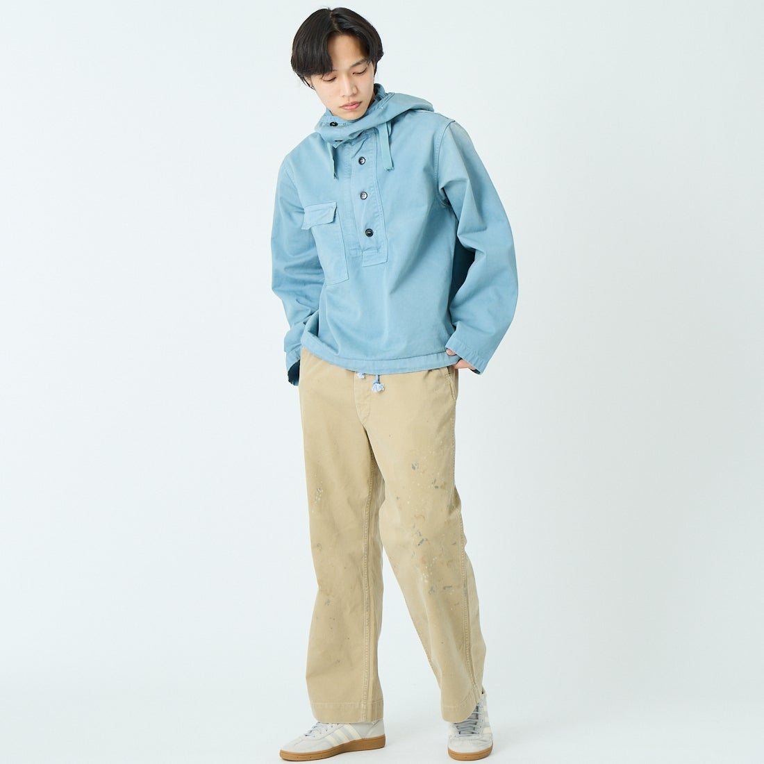 BOW WOW [バウワウ] USN サルベージパーカー [BW261-USPDU] BLUE &&モデル身長：179cm 着用サイズ：L&&