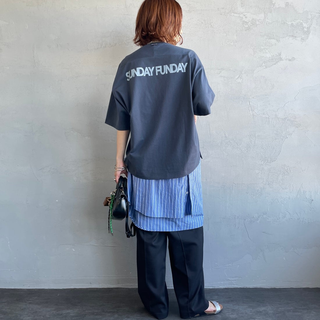 Americana × JEANS FACTORY [アメリカーナ × ジーンズファクトリー] 別注 AMERICANA ショート丈プリントTシャツ [ASO-M-851-2-JF] ｽﾐｸﾛ &&モデル身長：158cm 着用サイズ：ONE SIZE&&