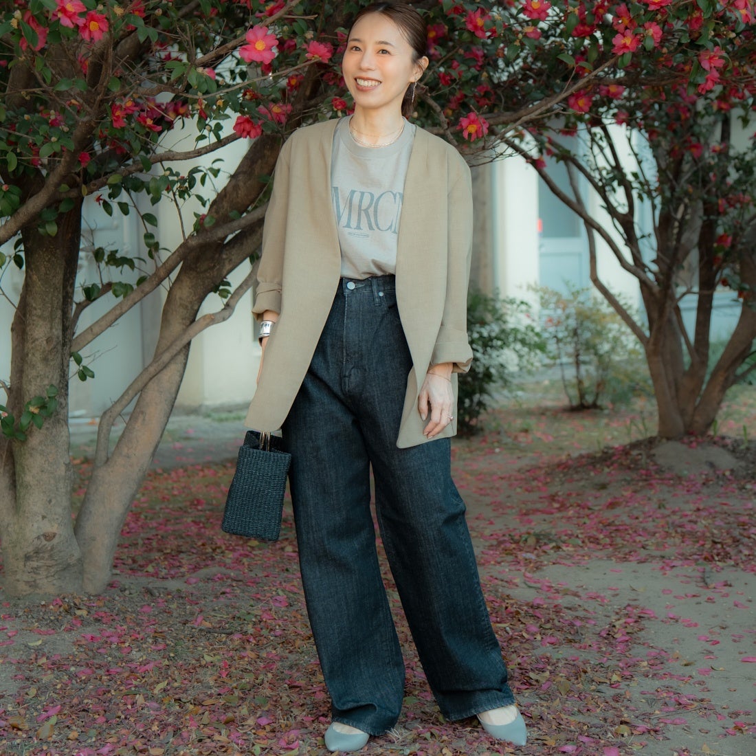 USINE [ユジーヌ] 機能素材ノーカラージャケット [21267055] 035 ﾓｶ &&モデル身長：153cm 着用サイズ：ONE SIZE&&