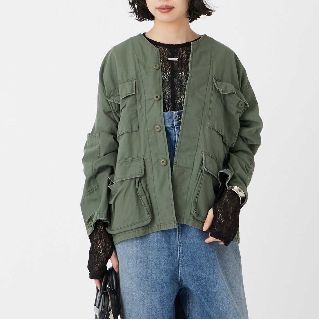 ROTHCO [ロスコ] ノーカラーミリタリージャケット [BDSH-VN] OLIVE &&モデル身長：162cm 着用サイズ：S&&