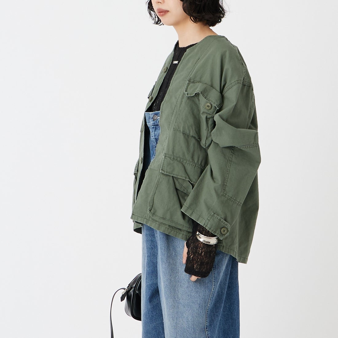 ROTHCO [ロスコ] ノーカラーミリタリージャケット [BDSH-VN] OLIVE &&モデル身長：162cm 着用サイズ：S&&