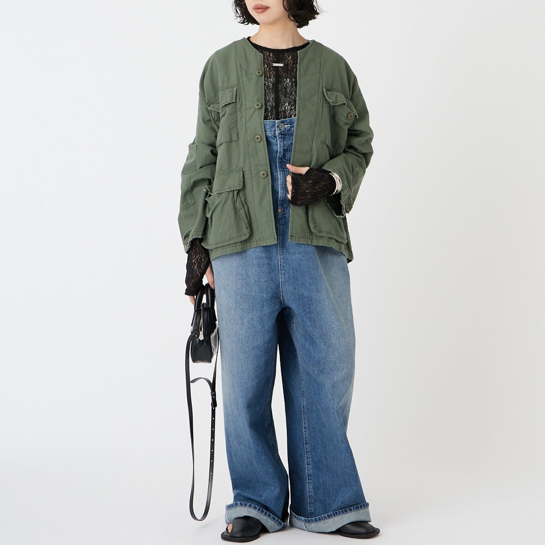 ROTHCO [ロスコ] ノーカラーミリタリージャケット [BDSH-VN] OLIVE &&モデル身長：162cm 着用サイズ：S&&