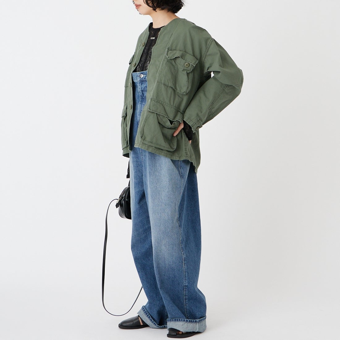 ROTHCO [ロスコ] ノーカラーミリタリージャケット [BDSH-VN] OLIVE &&モデル身長：162cm 着用サイズ：S&&