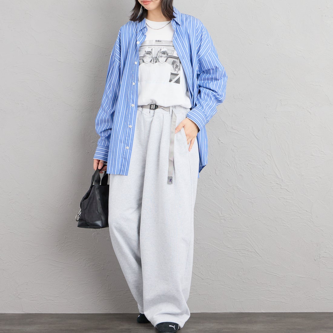GRAMiCCi [グラミチ] 別注 ワイドスウェットパンツ [GUP6-S2017-JF] ASH &&モデル身長：162cm 着用サイズ：S&&