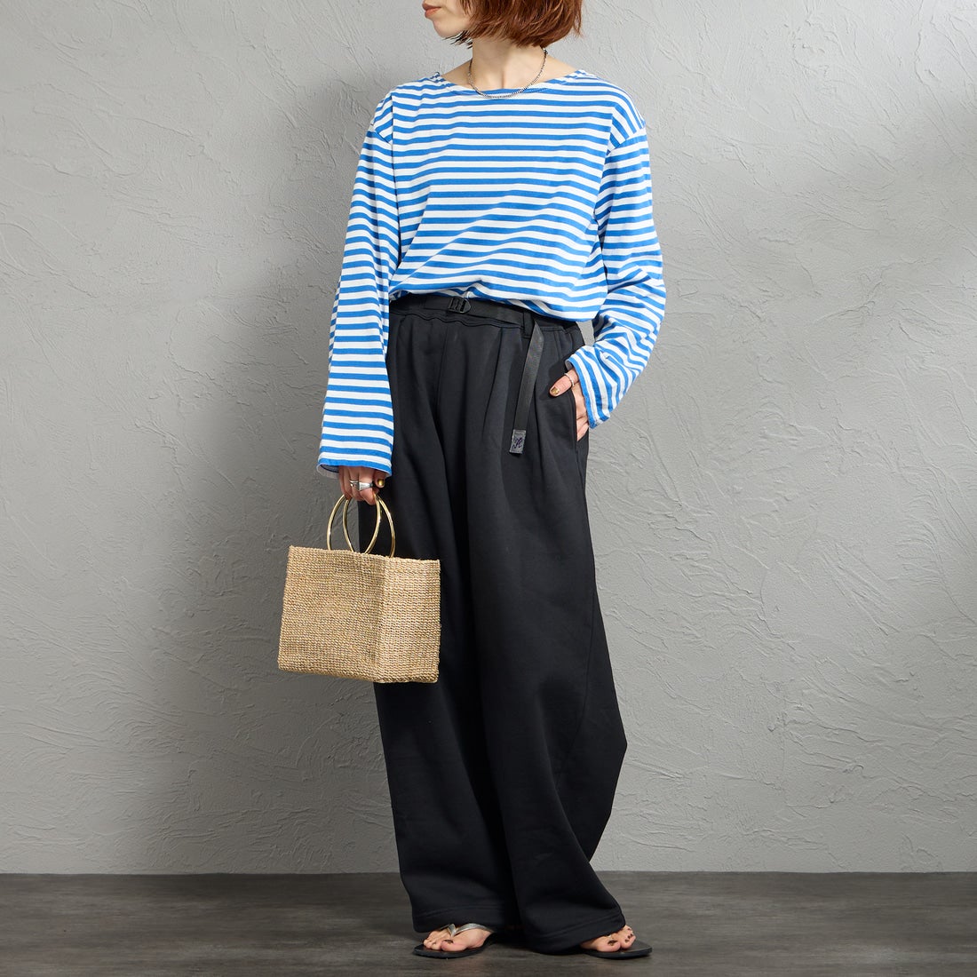 GRAMiCCi [グラミチ] 別注 ワイドスウェットパンツ [GUP6-S2017-JF] BLACK &&モデル身長：158cm 着用サイズ：XS&&