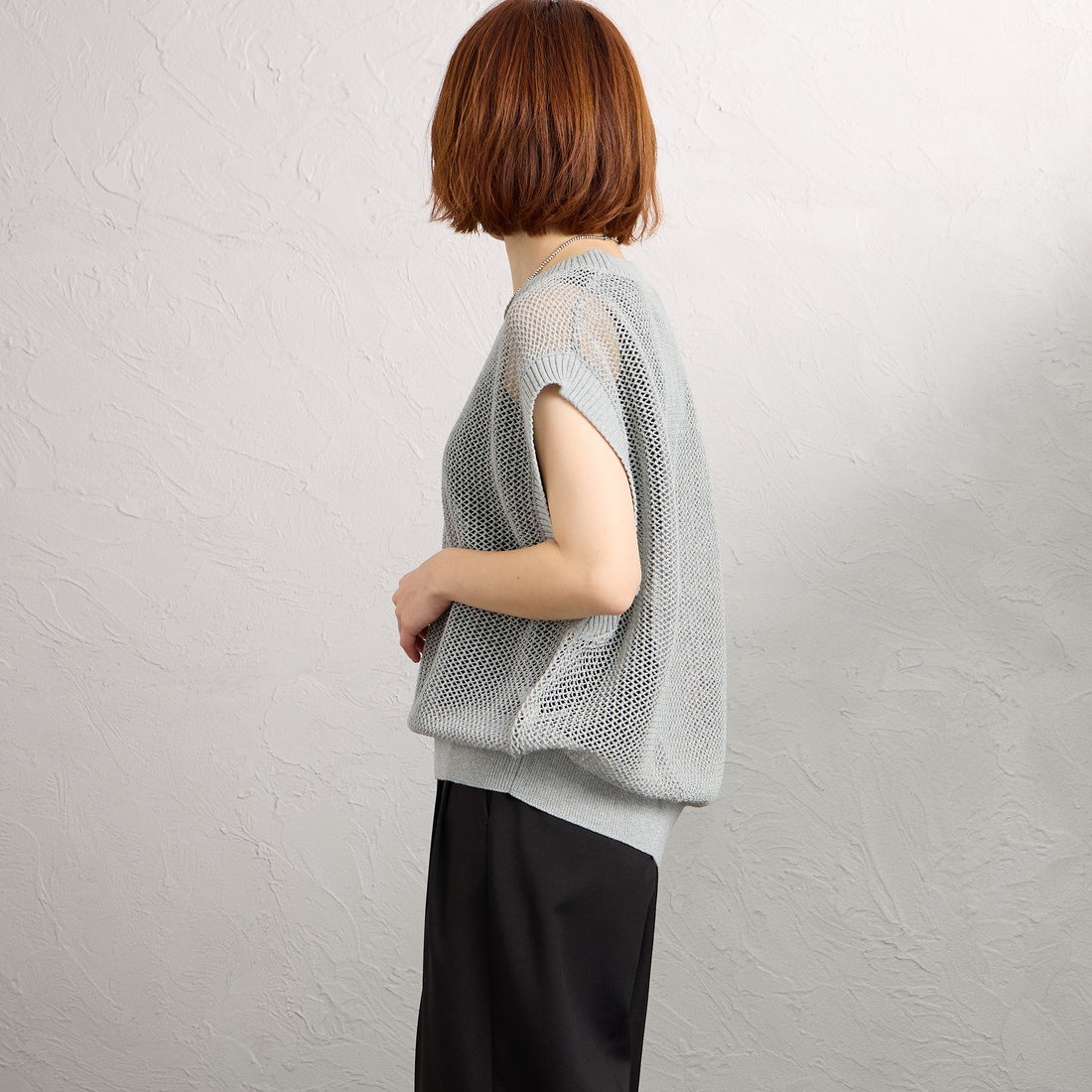 MARMARMAR [マーマーマー] メッシュショートベスト [1-820040] 90 L.GRAY &&モデル身長：158cm 着用サイズ：F&&