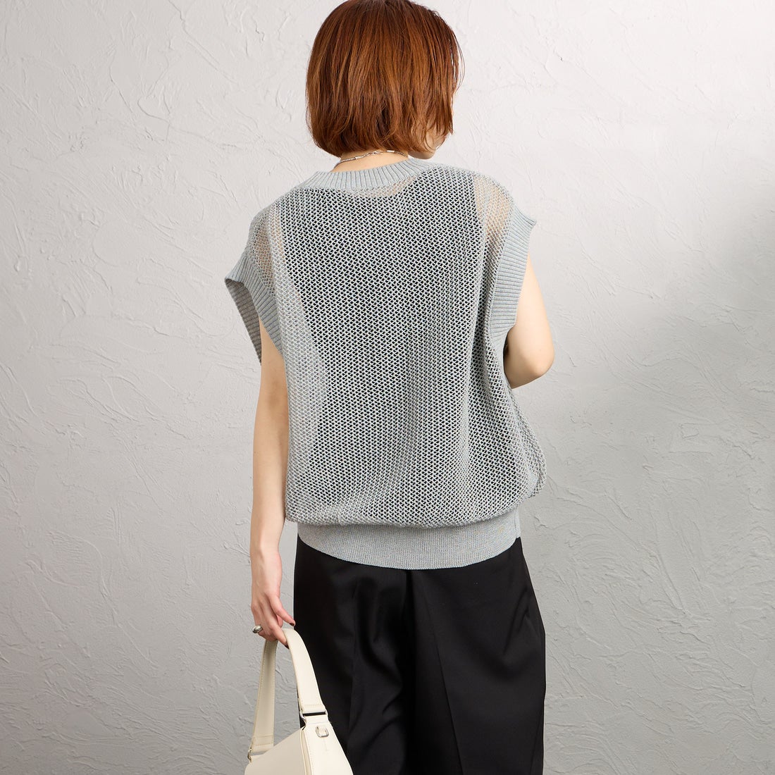 MARMARMAR [マーマーマー] メッシュショートベスト [1-820040] 90 L.GRAY &&モデル身長：158cm 着用サイズ：F&&