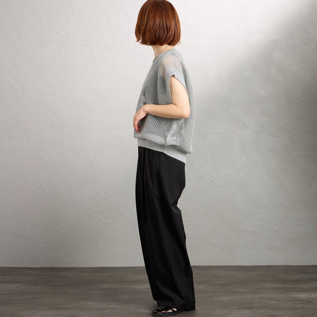 MARMARMAR [マーマーマー] メッシュショートベスト [1-820040] 90 L.GRAY &&モデル身長：158cm 着用サイズ：F&&