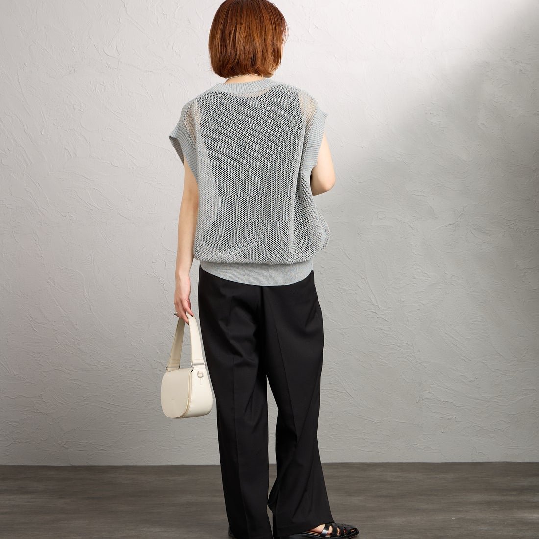 MARMARMAR [マーマーマー] メッシュショートベスト [1-820040] 90 L.GRAY &&モデル身長：158cm 着用サイズ：F&&