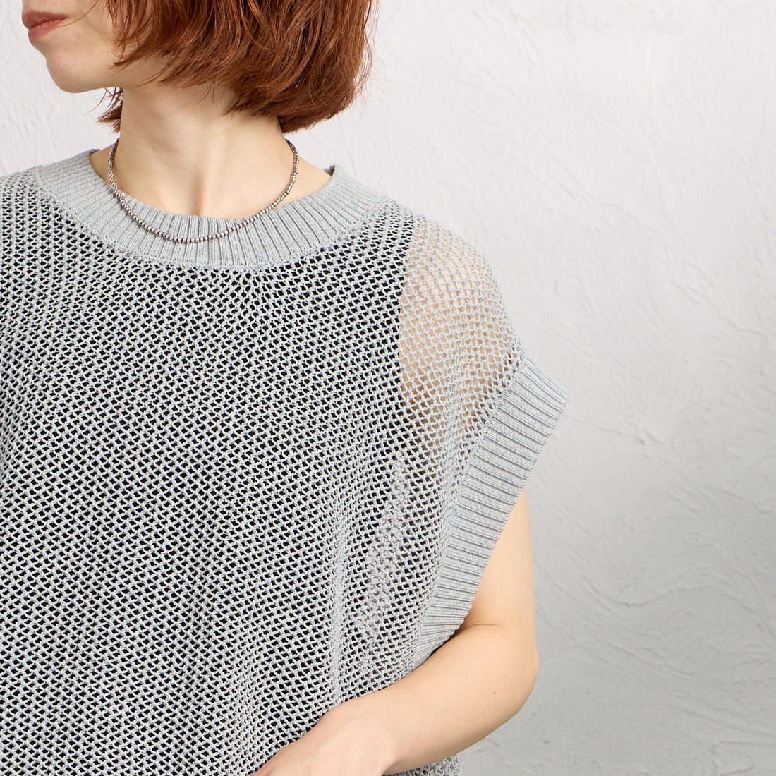 MARMARMAR [マーマーマー] メッシュショートベスト [1-820040] 90 L.GRAY &&モデル身長：158cm 着用サイズ：F&&