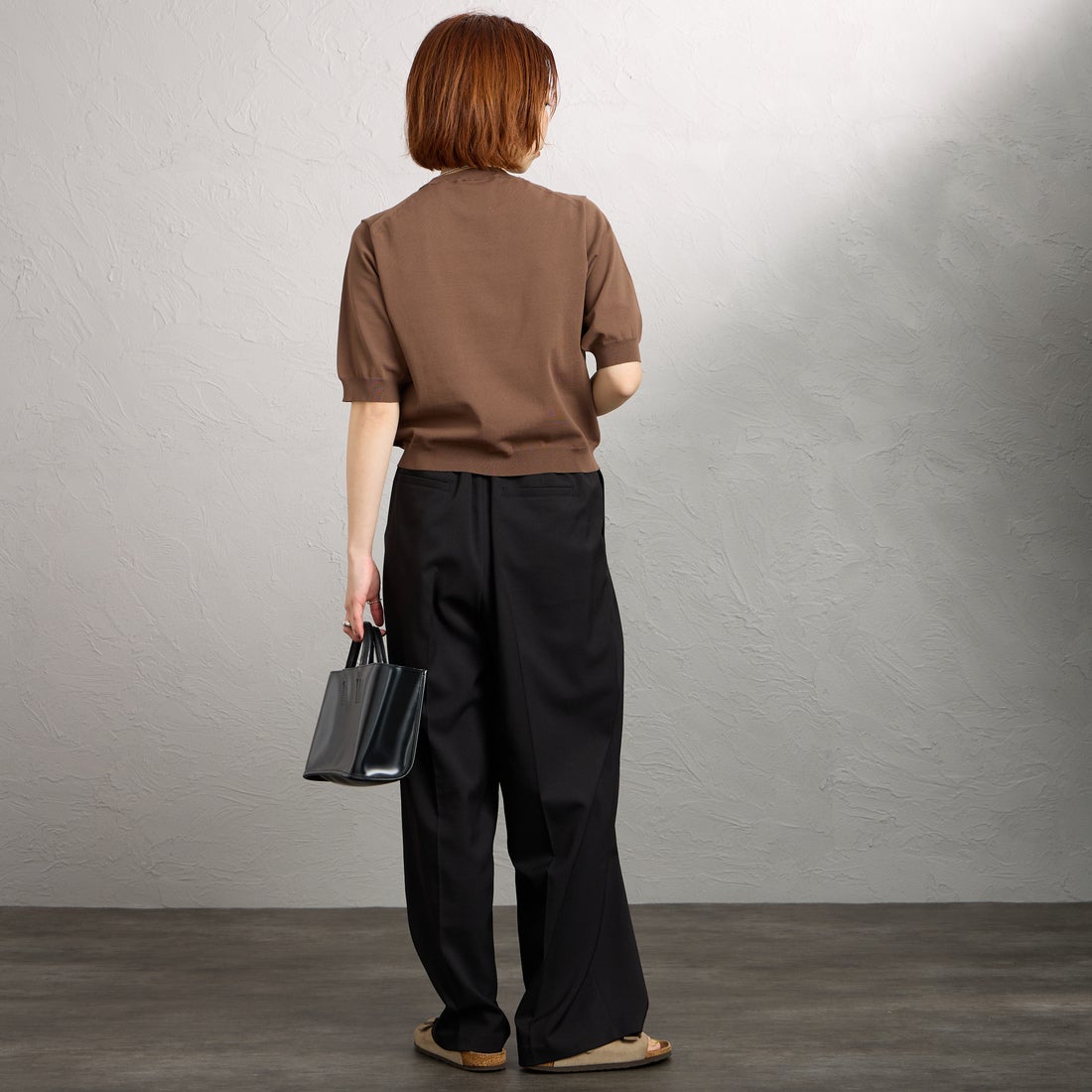 DANTON [ダントン] ハーフスリーブクルーネックニット [DT-D0135YSD] TAUPE &&モデル身長：158cm 着用サイズ：36&&