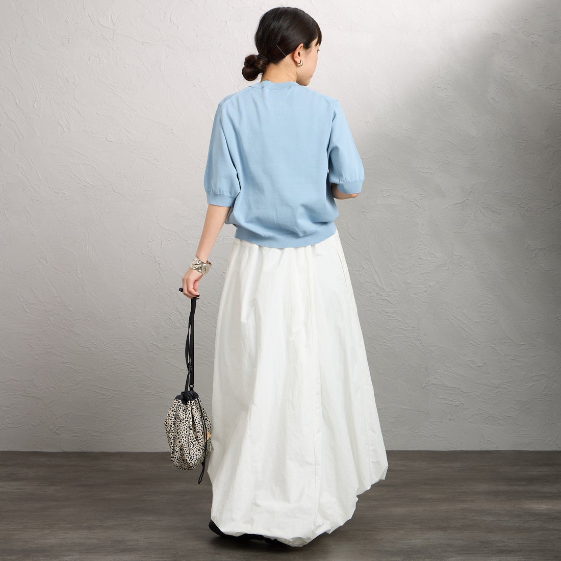 DANTON [ダントン] ハーフスリーブクルーネックニット [DT-D0135YSD] BLACK &&モデル身長：150cm 着用サイズ：36&&