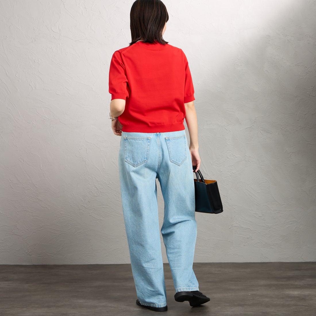 DANTON [ダントン] ハーフスリーブクルーネックニット [DT-D0135YSD] RED &&モデル身長：160cm 着用サイズ：36&&