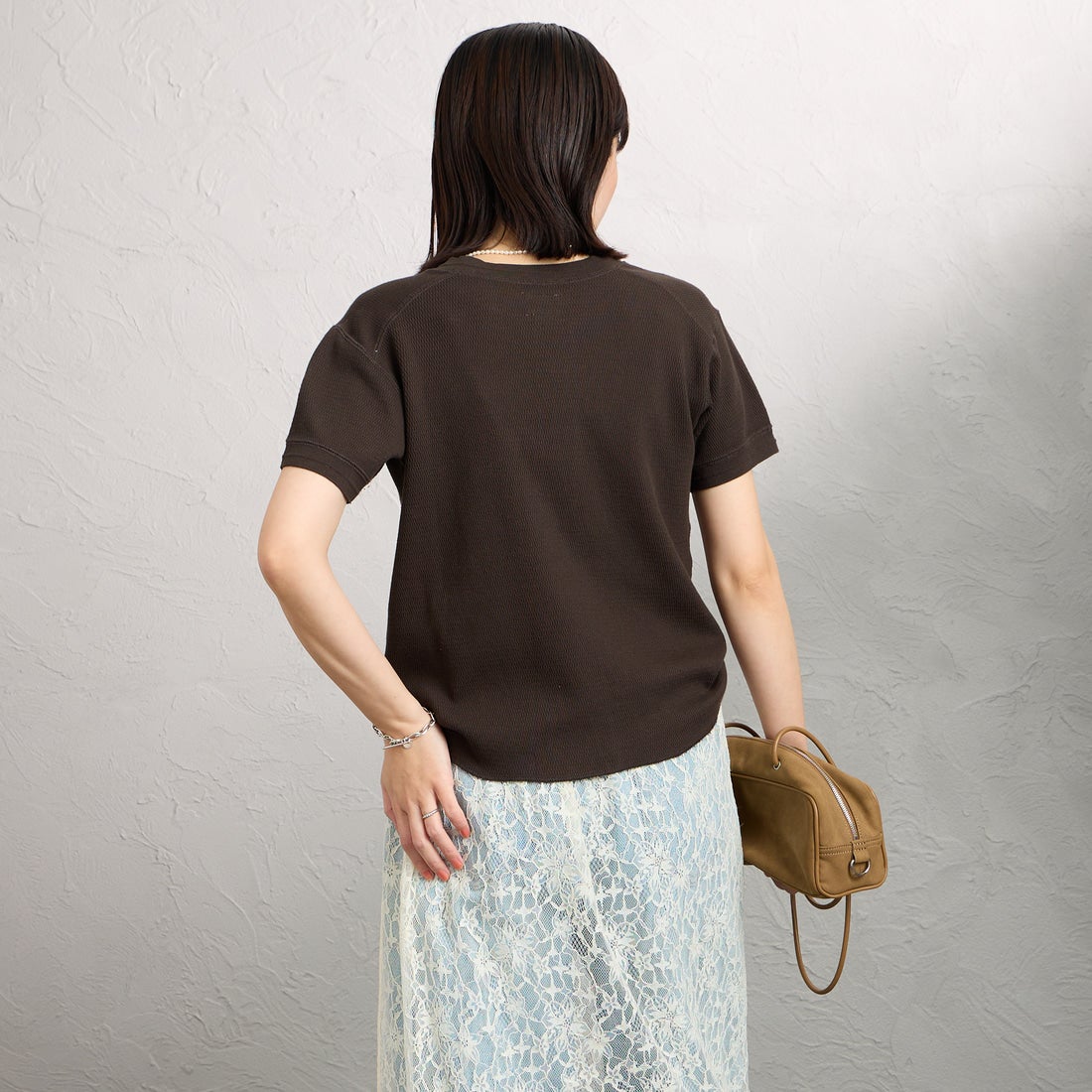 FAITH MILLS [フェイスミルズ] サーマルヘンリーネックTシャツ [FAITH-261-08] CHARCOAL &&モデル身長：160cm 着用サイズ：M&&