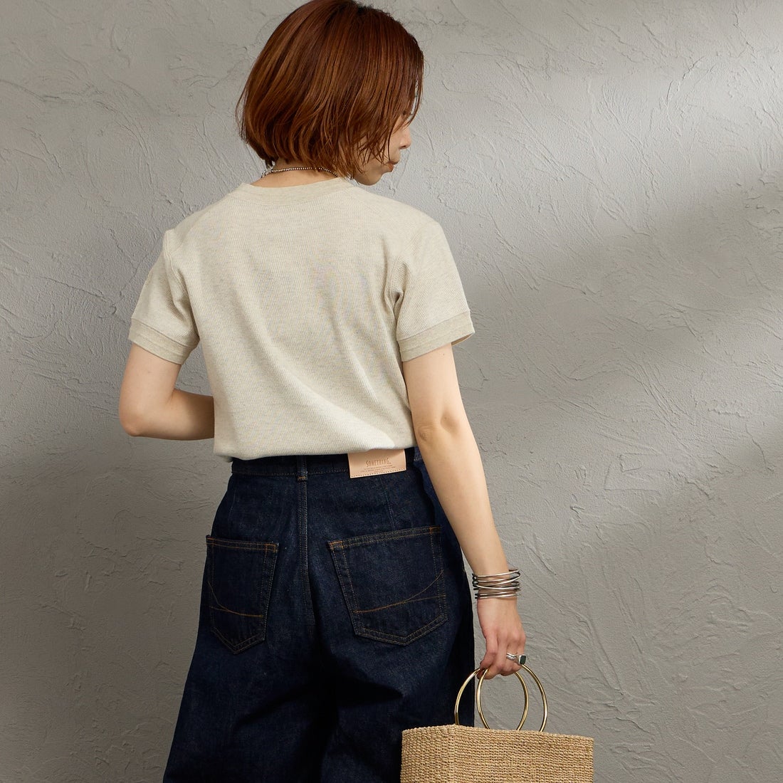 FAITH MILLS [フェイスミルズ] サーマルヘンリーネックTシャツ [FAITH-261-08] OATMEAL &&モデル身長：158cm 着用サイズ：M&&