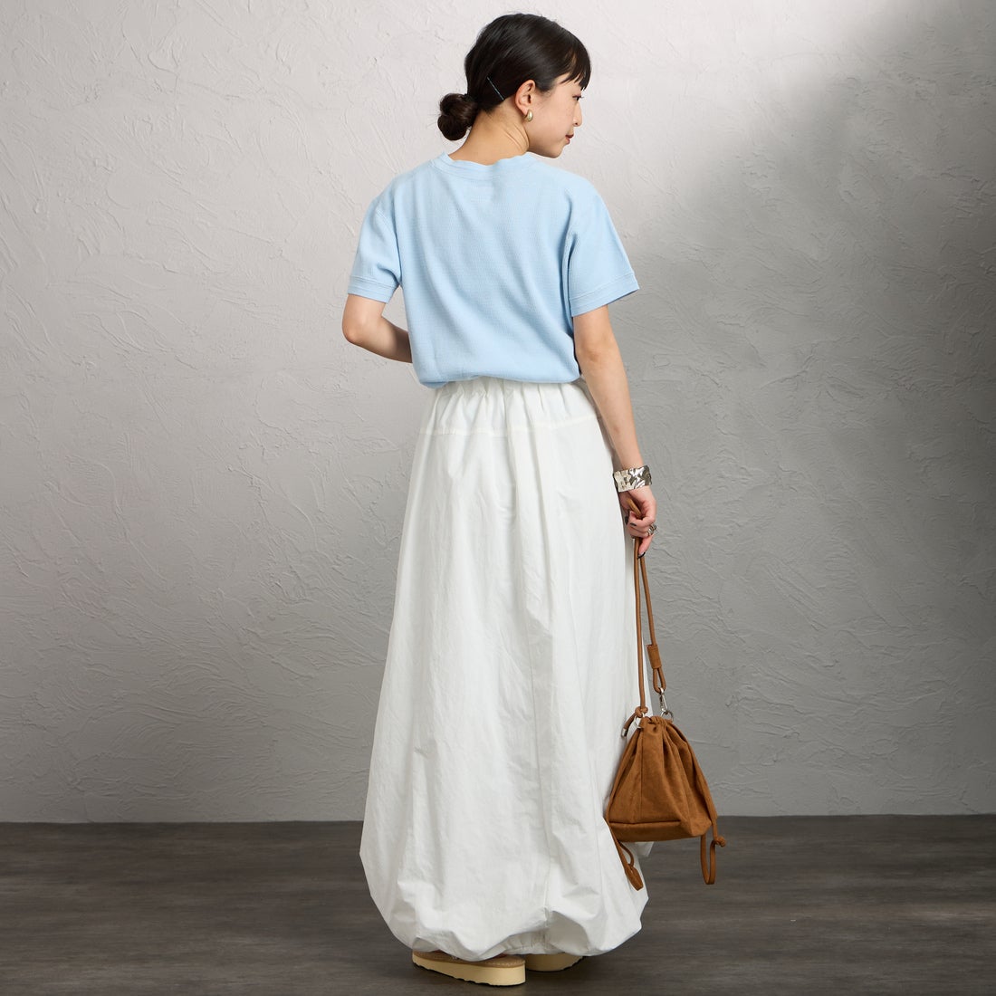 FAITH MILLS [フェイスミルズ] サーマルヘンリーネックTシャツ [FAITH-261-08] SAX &&モデル身長：150cm 着用サイズ：M&&