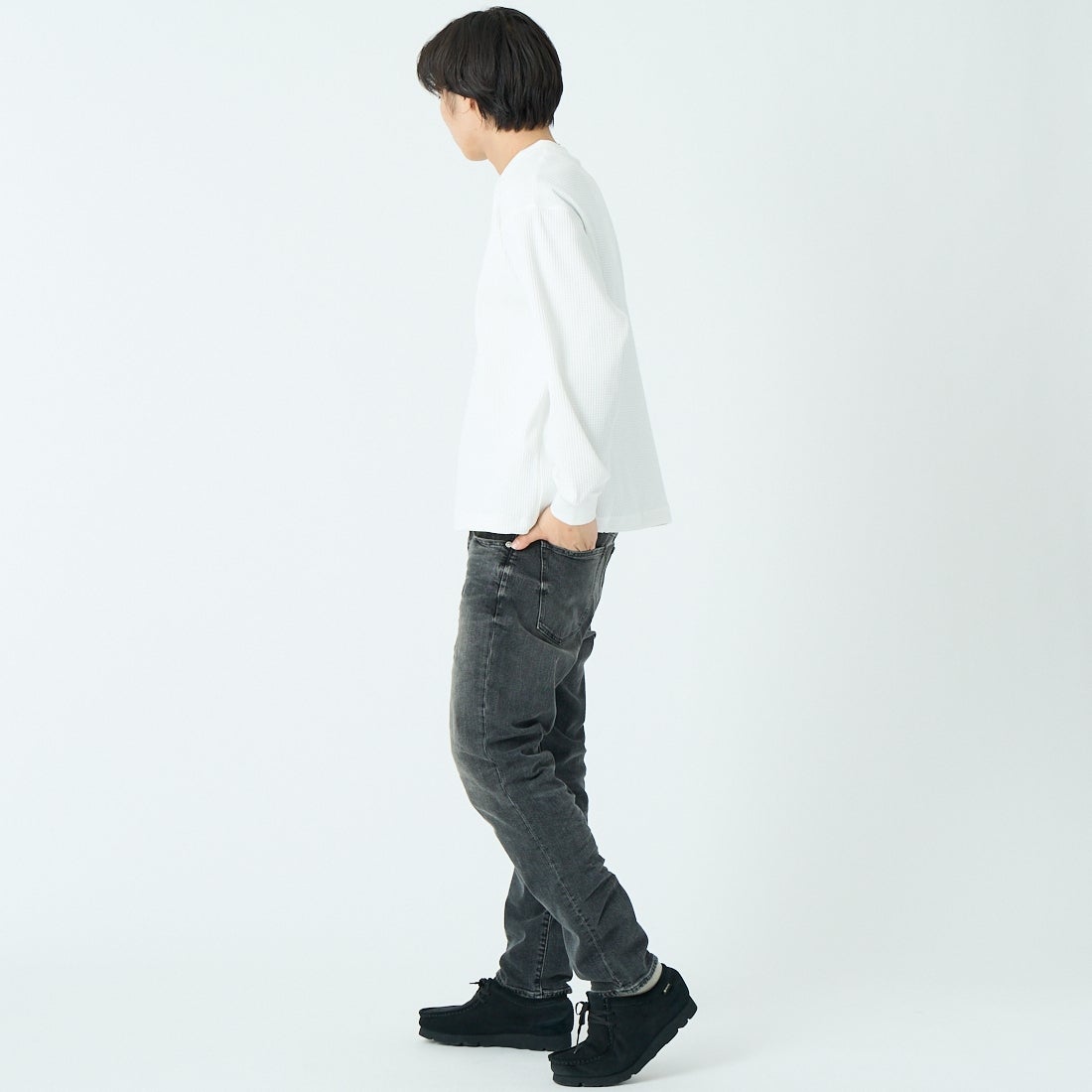 SLICK [スリック] テックサーマル ドローストリングヘンリーネックTシャツ [5130211] 900 WHITE &&モデル身長：179cm 着用サイズ：1&&