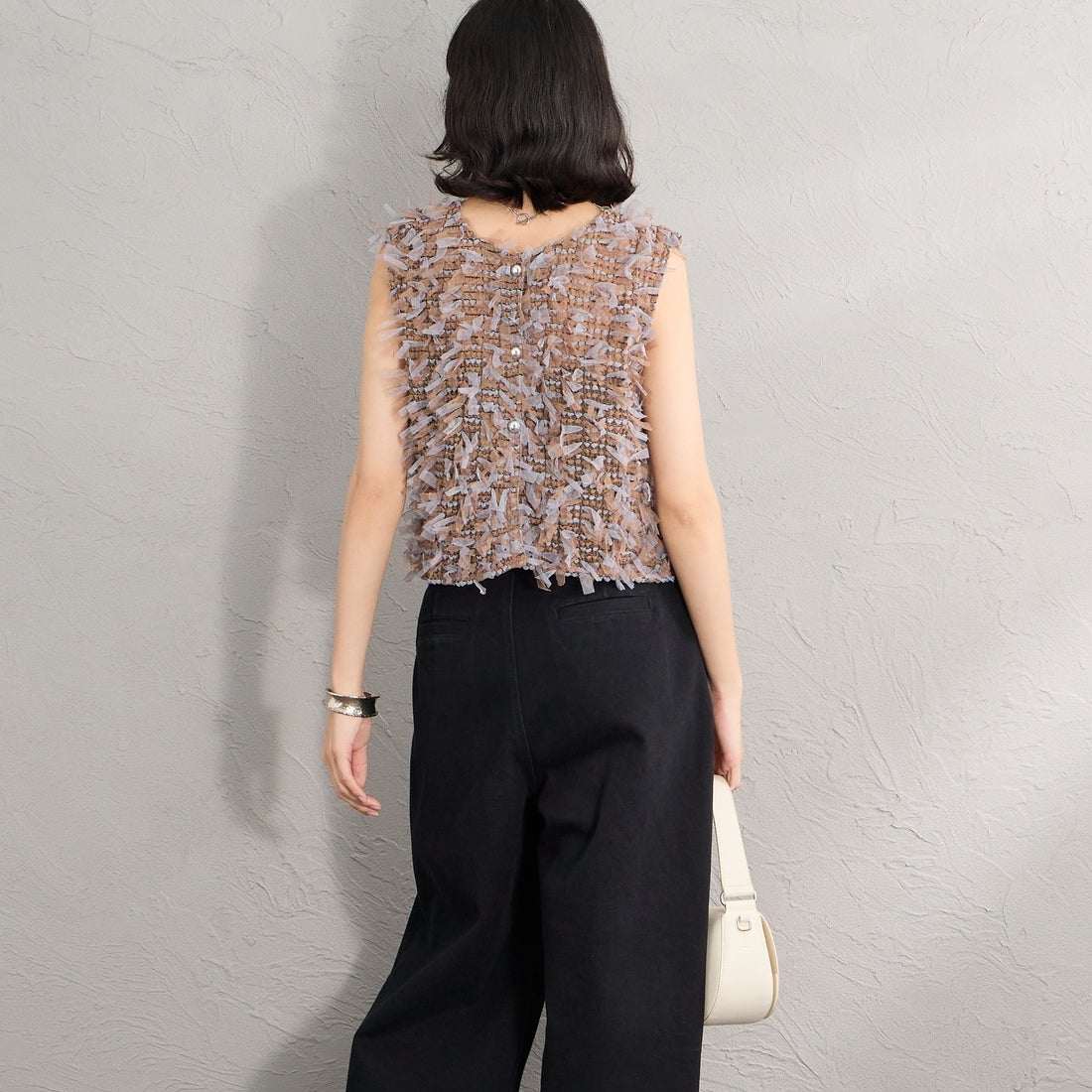 Maison de L'allure [メゾン ドゥ ラリュール] マルチWAYリボンチュールベスト [M26312012] 28 BROWN &&モデル身長：162cm 着用サイズ：F&&