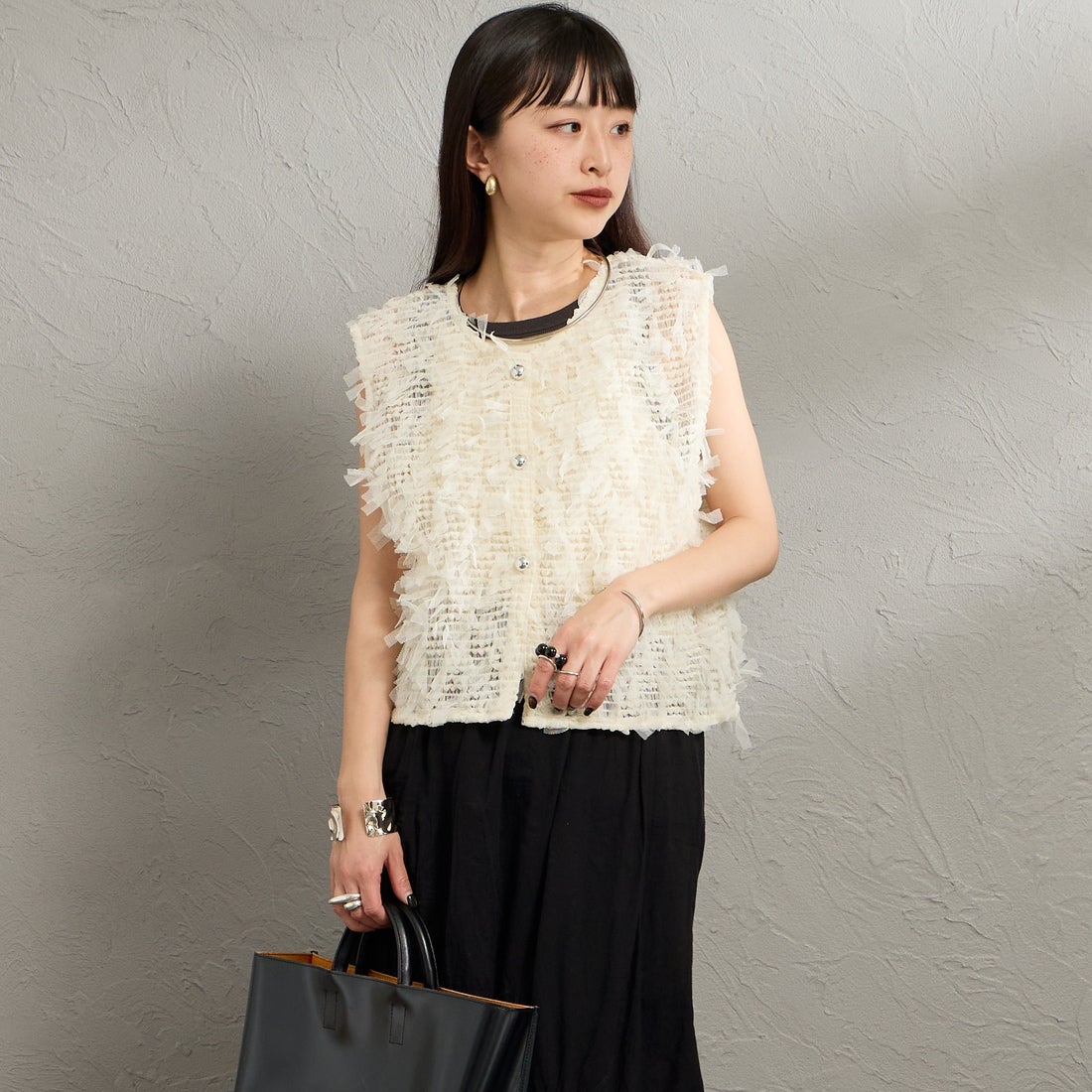 Maison de L'allure [メゾン ドゥ ラリュール] マルチWAYリボンチュールベスト [M26312012] 02 OFF &&モデル身長：150cm 着用サイズ：F&&