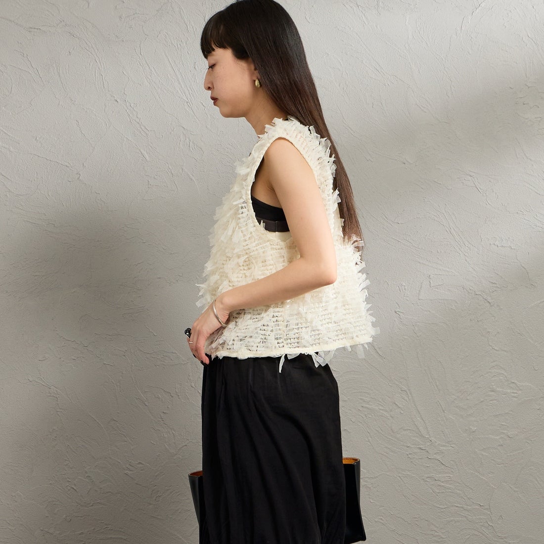 Maison de L'allure [メゾン ドゥ ラリュール] マルチWAYリボンチュールベスト [M26312012] 02 OFF &&モデル身長：150cm 着用サイズ：F&&