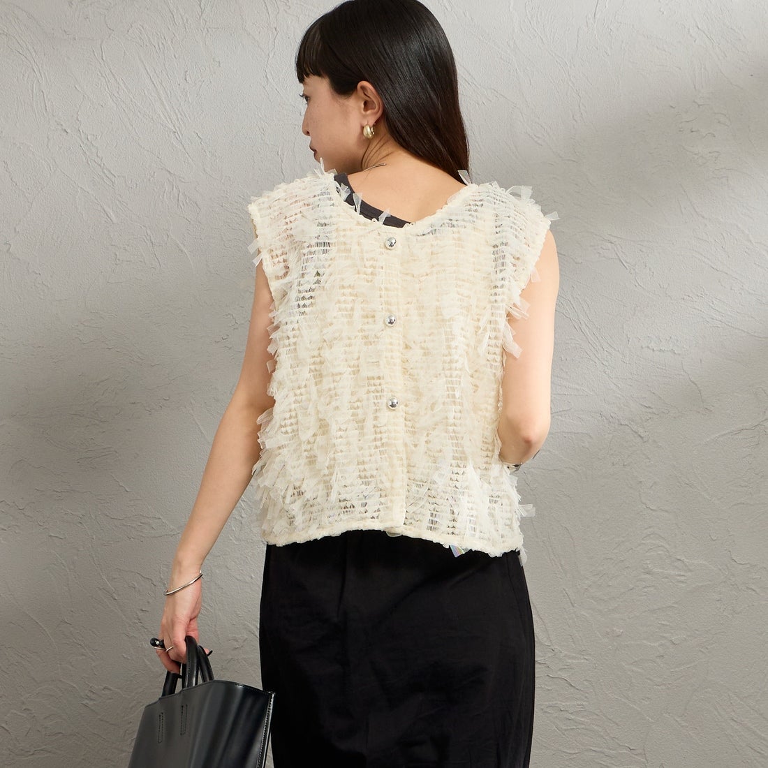 Maison de L'allure [メゾン ドゥ ラリュール] マルチWAYリボンチュールベスト [M26312012] 02 OFF &&モデル身長：150cm 着用サイズ：F&&