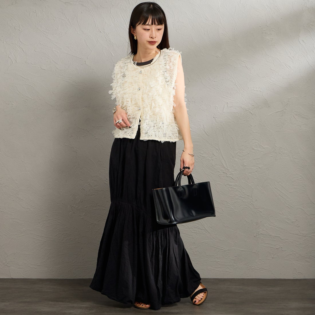Maison de L'allure [メゾン ドゥ ラリュール] マルチWAYリボンチュールベスト [M26312012] 02 OFF &&モデル身長：150cm 着用サイズ：F&&