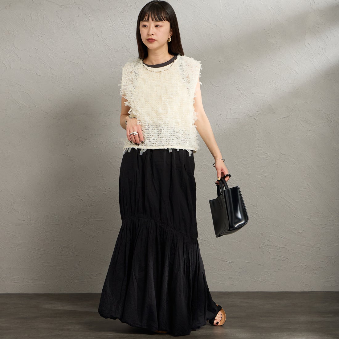 Maison de L'allure [メゾン ドゥ ラリュール] マルチWAYリボンチュールベスト [M26312012] 02 OFF &&モデル身長：150cm 着用サイズ：F&&