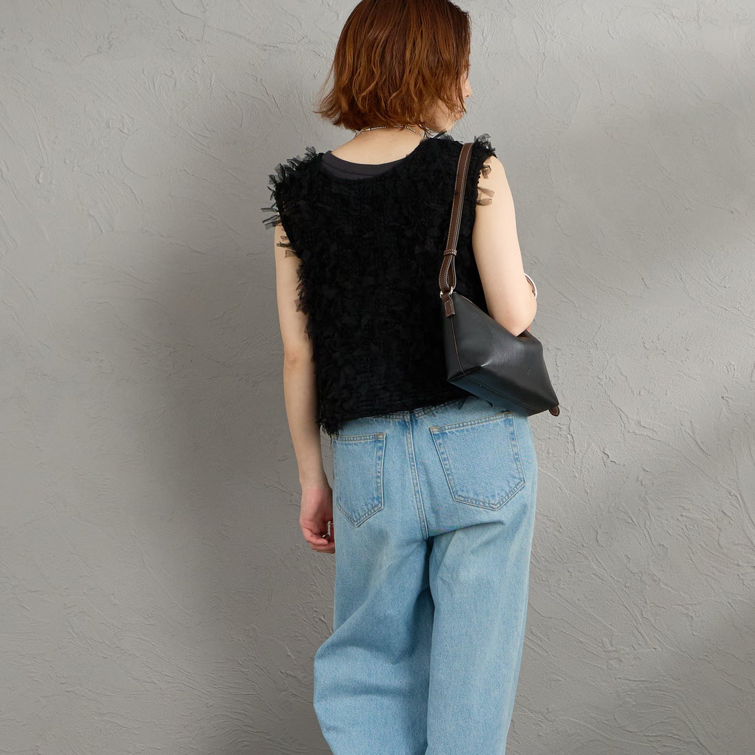 Maison de L'allure [メゾン ドゥ ラリュール] マルチWAYリボンチュールベスト [M26312012] 09 BLACK &&モデル身長：158cm 着用サイズ：F&&