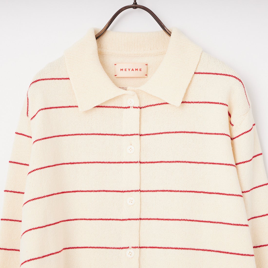 MEYAME [メヤメ] ボーダーコットンニットカーディガン [MEY-2300] WHITE