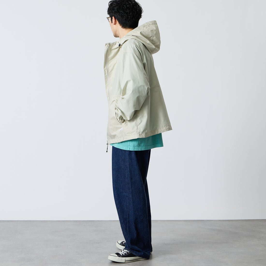 DANTON [ダントン] フーデッドショートジャケット [DT-A0675SNY] GREIGE &&モデル身長：168cm 着用サイズ：M&&